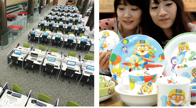 1. A Digital Reading Room at the National Library of Korea is a space where people can access and use a vast corpus of digital materials, 
and engage in media editing, documentation, and research. 2. Pororo, the country’s representative character for infants, plays a leading role in the progress of the country’s future cultural industry by introducing a variety of 
products using educational animations and characters.